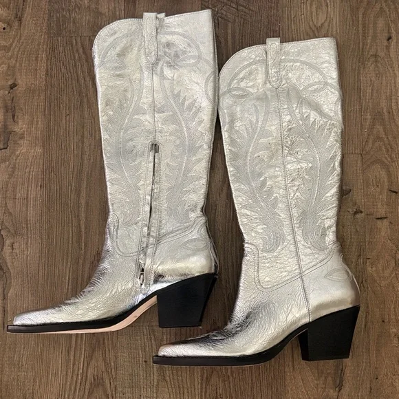 Dolce Vita Ryland Metallic Silver Western Cowgirl Heeled Boots A - Picture 5 of 6
